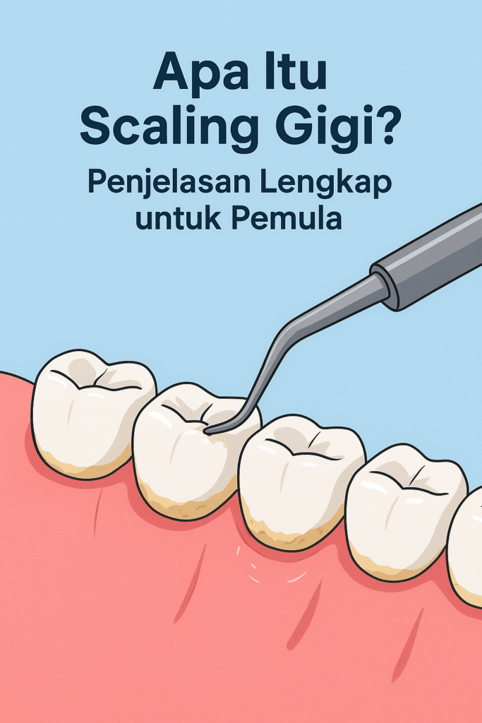 Proses scaling gigi menggunakan alat scaler untuk membersihkan karang gigi di permukaan gigi dan garis gusi
