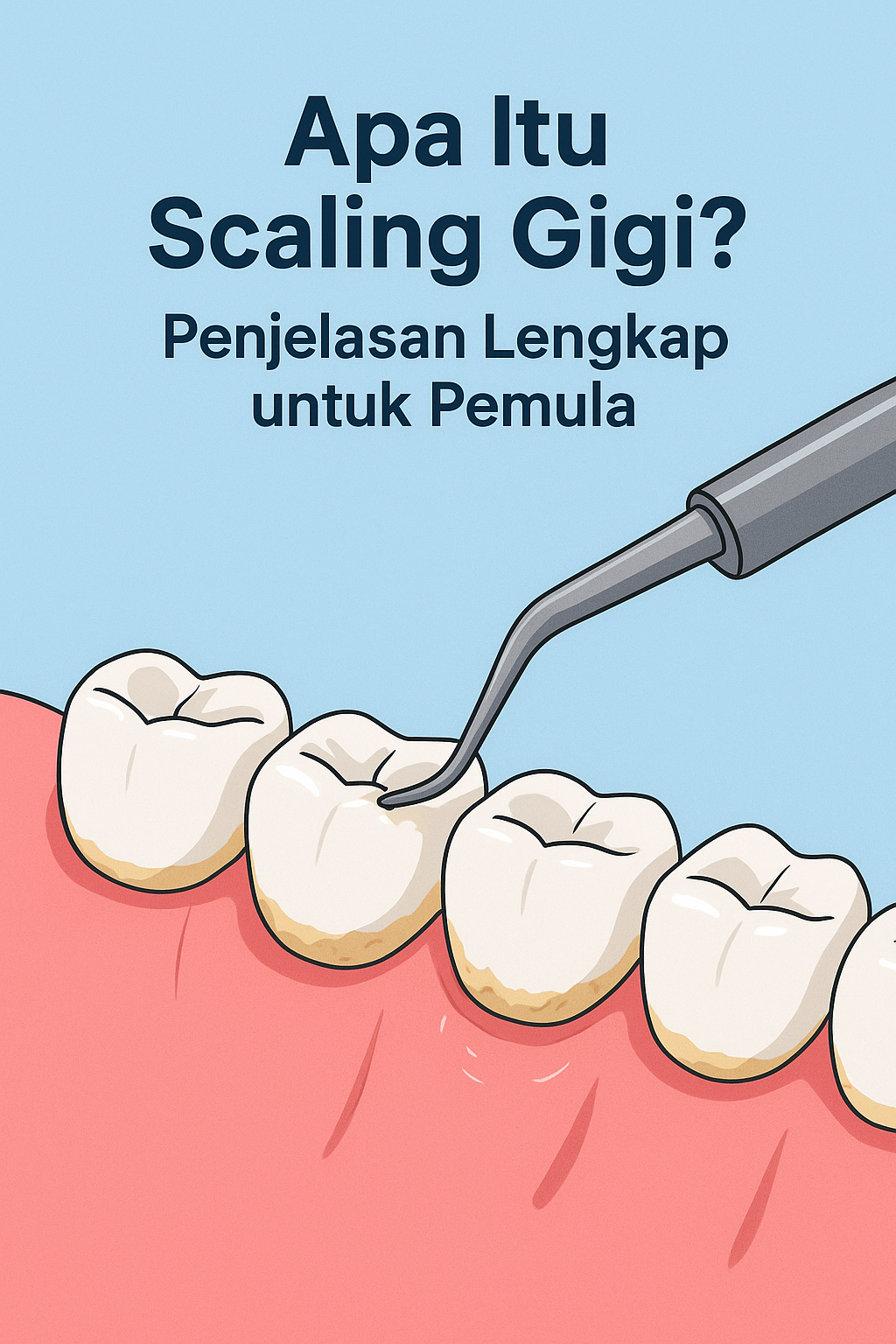 Proses scaling gigi menggunakan alat scaler untuk membersihkan karang gigi di permukaan gigi dan garis gusi