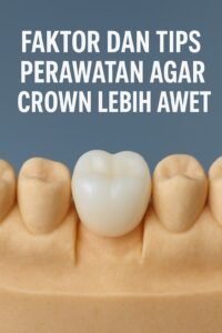Close up crown gigi porselen yang dipasang pada gigi geraham pasien dengan hasil rapih dan natural