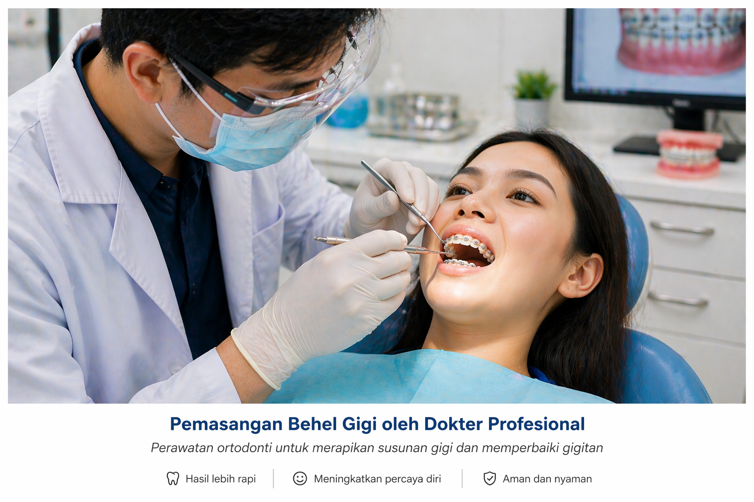 Dokter Gigi memasang behel pada pasien di Klinik Antasari Jakarta Selatan